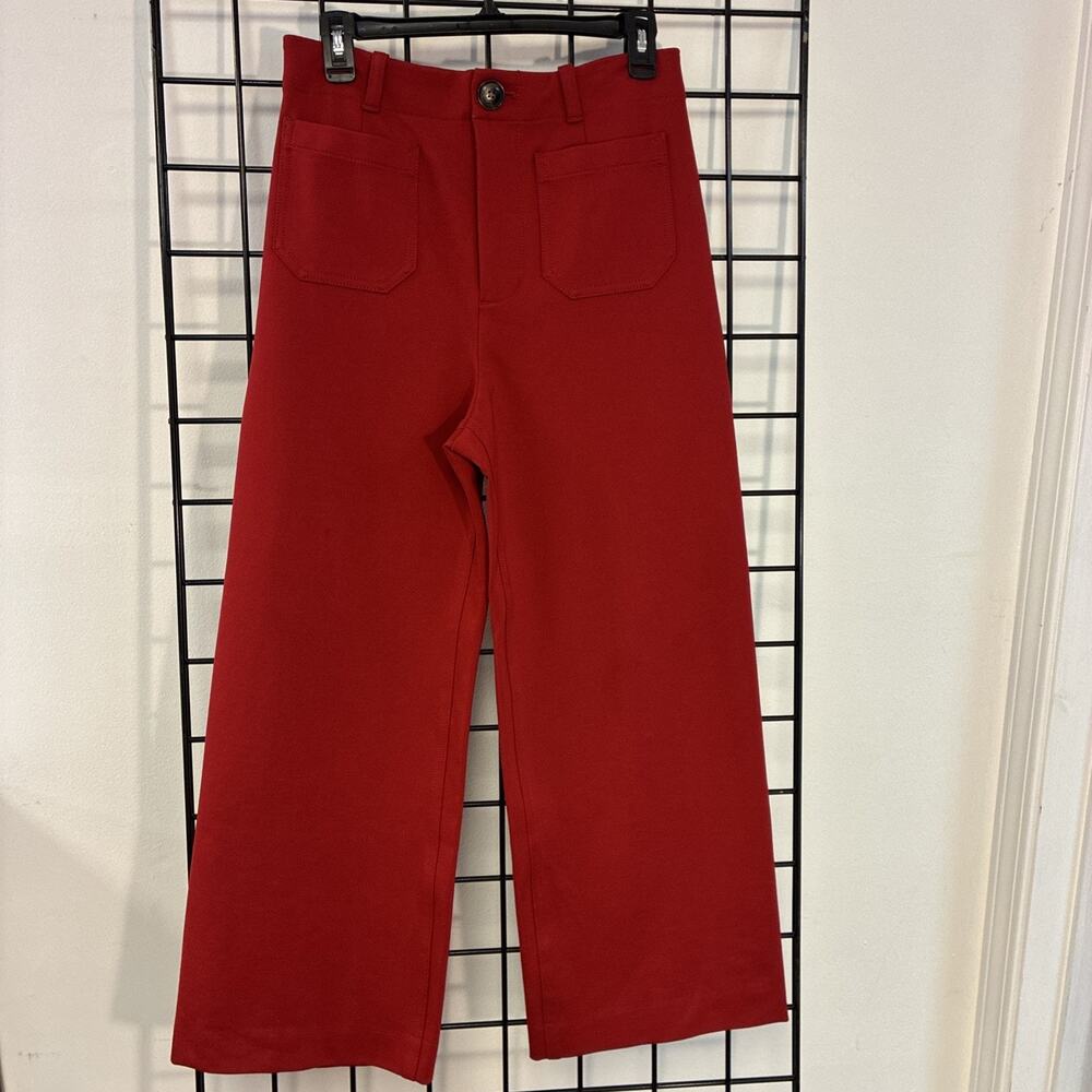 Anthropologie Maeve The Colette Wide Leg Knit Crop Pants in bright red Size 6
